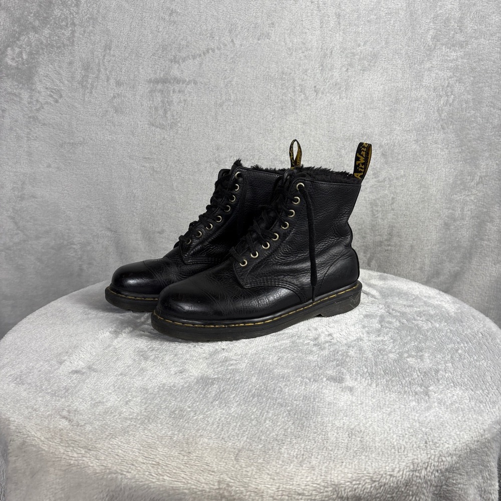 Dr. Martens Boots 1460 Serena Size 9 Black Faux Fur Lined Leather Combat Mens